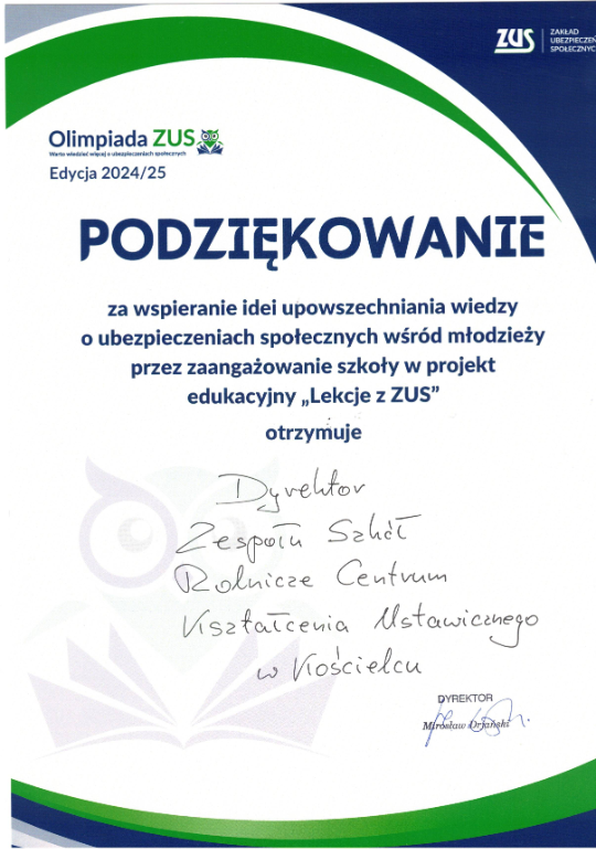 podziekowanie zus